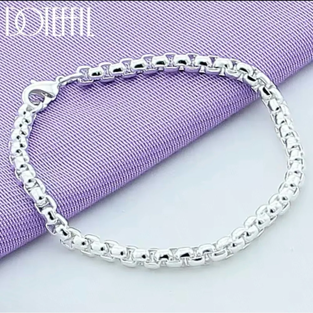 Silver Round Box Chain Bracelet 8”